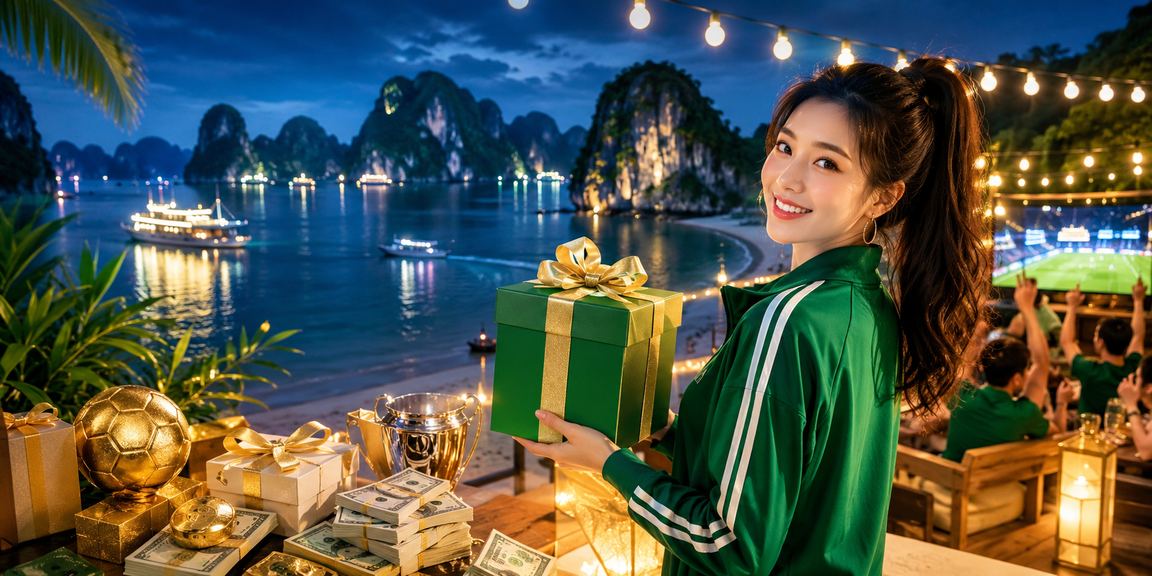 Người chơi tại Hạ Long xem ưu đãi hoàn tiền trên điện thoại bên bờ biển