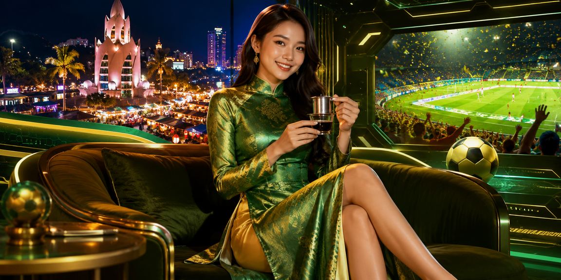 Người phụ nữ mặc áo dài tại Nha Trang theo dõi kết quả cá cược thể thao trên điện thoại